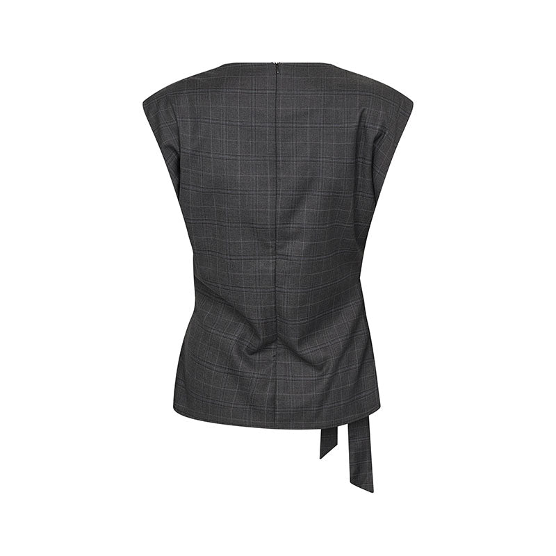 Co'couture EloraCC Check Pleat Top- Dark Grey