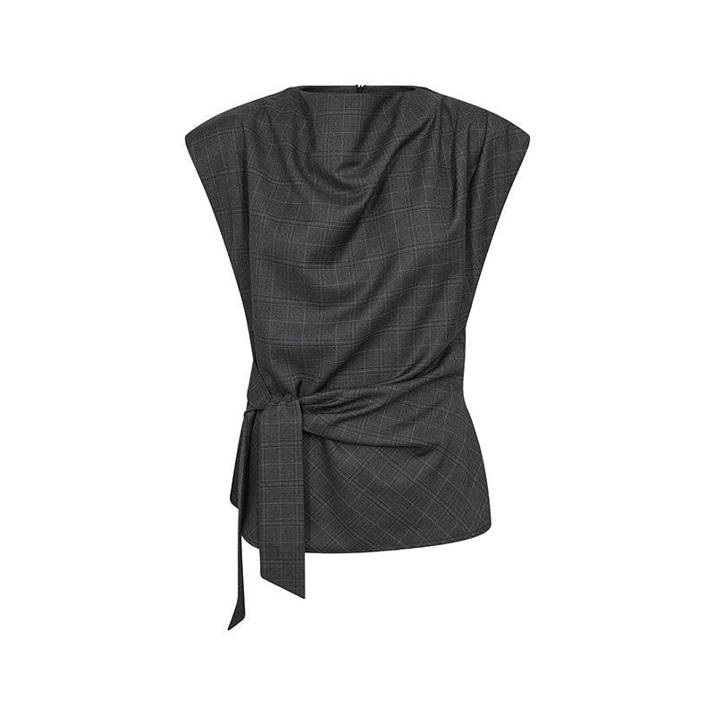 Co'couture EloraCC Check Pleat Top- Dark Grey