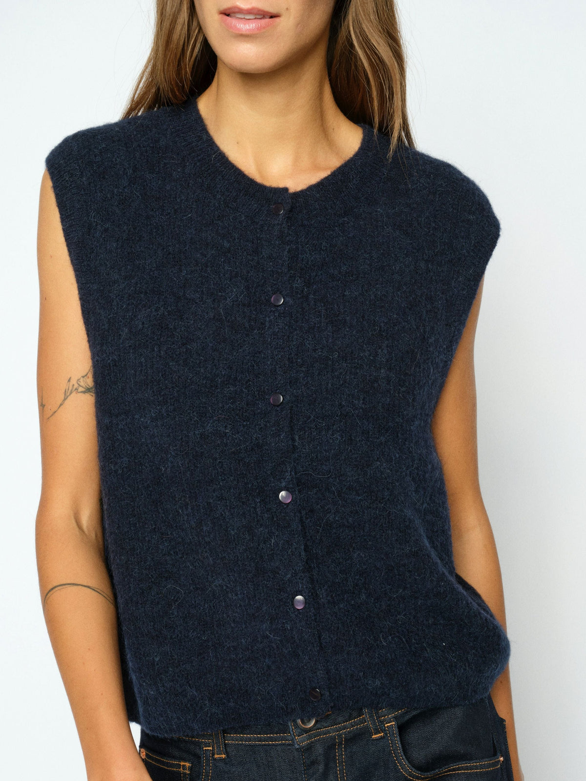 Mos Mosh MMAlmine Thora Strik Vest - Salute Navy
